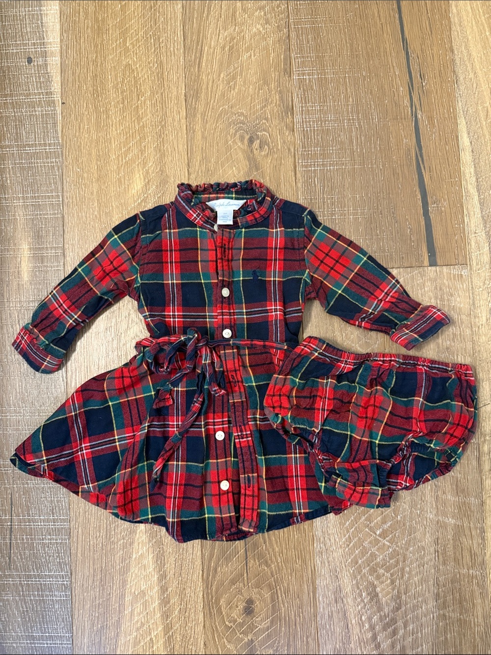 Ralph Lauren Red and Green Plaid Shirt Dress with Bloomers